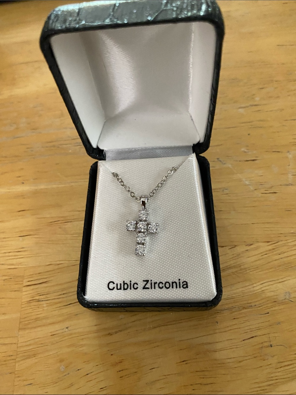 Cubic Zirconia Silver-Tone Cross Necklace